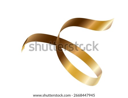 Gold serpentine streamer ribbon vector background. Golden celebration paper spiral decoration isolated on white for gift, greeting, festive design.