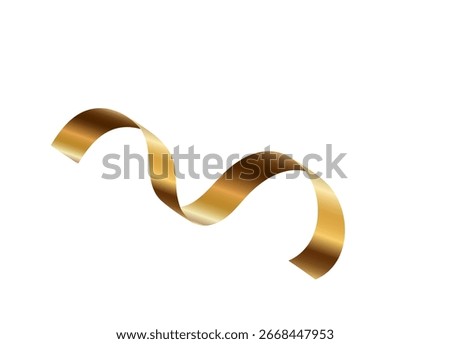 Gold serpentine streamer ribbon vector background. Golden celebration paper spiral decoration isolated on white for gift, greeting, festive design.