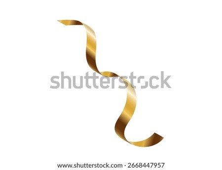 Gold serpentine streamer ribbon vector background. Golden celebration paper spiral decoration isolated on white for gift, greeting, festive design.