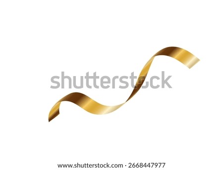 Gold serpentine streamer ribbon vector background. Golden celebration paper spiral decoration isolated on white for gift, greeting, festive design.