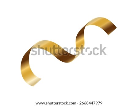 Gold serpentine streamer ribbon vector background. Golden celebration paper spiral decoration isolated on white for gift, greeting, festive design.