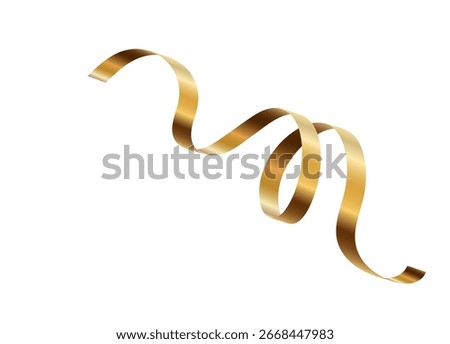 Gold serpentine streamer ribbon vector background. Golden celebration paper spiral decoration isolated on white for gift, greeting, festive design.
