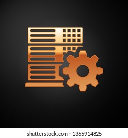 Gold Server setting icon isolated on black background. Vector Illustration