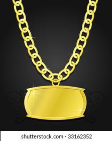 gold set of chain and the plaque