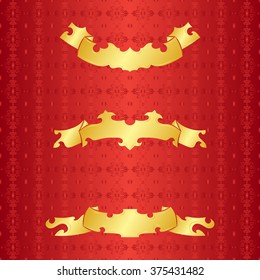 Gold. Set of Golden vintage ribbons. Golden label.