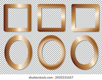 Gold set of gold photo frames in a modern style on a transparent background. Design template shape. Luxurious design style. Isolated vector illustration. Illustration image.