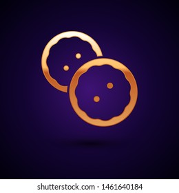 Gold Sewing button for clothes icon isolated on dark blue background. Clothing buttons.  Vector Illustration