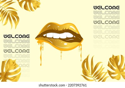 labios sexy dorados con hoja de oro 