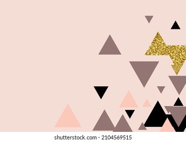 Gold Shape Vector Pink Background. Ornate Mosaic Shiny Print. Memphis Polygon Modern Illustration. Golden  Hipster Design.