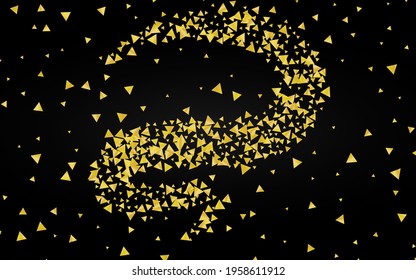 Gold Shards Abstract Black Background. Glamour Triangle Invitation. Golden Glow Happy Texture. Confetti Effect Backdrop.