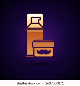 Gold Shaving gel foam icon isolated on dark blue background. Shaving cream.  Vector Illustration