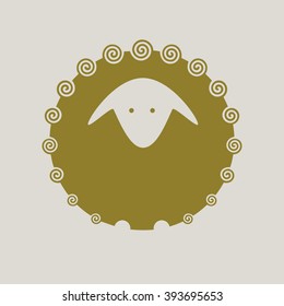 Gold sheep logo. Lamb symbol. Vector illustration.