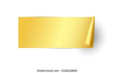 goldenes Blatt Papier mit seitlicher Kurze und Schatten auf weißem Hintergrund