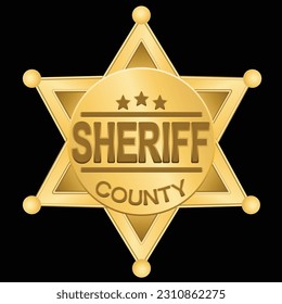 Gold Sheriff Star Badge isolated on dark background. Graphic vector svg