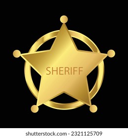 Gold Sheriff Star Badge isolated on black. vector illustration.