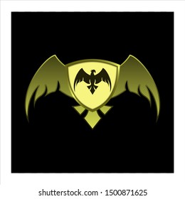 Gold shield badge or emblem with wings.