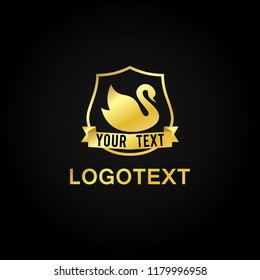 Gold Shield Badge Swan Premium Luxury Icon Logo