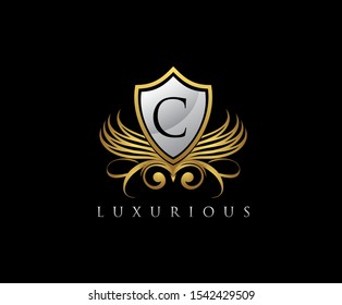 Gold Shield C Letter Logo. Gold Vintage Shield With C Letter prefect for boutique, hotel, restaurant, wedding and other elegant business. 