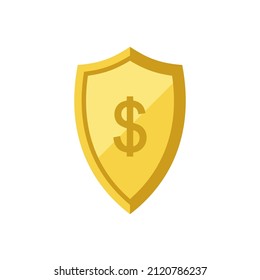 Gold shield with a dollar sign. Save your money banner.