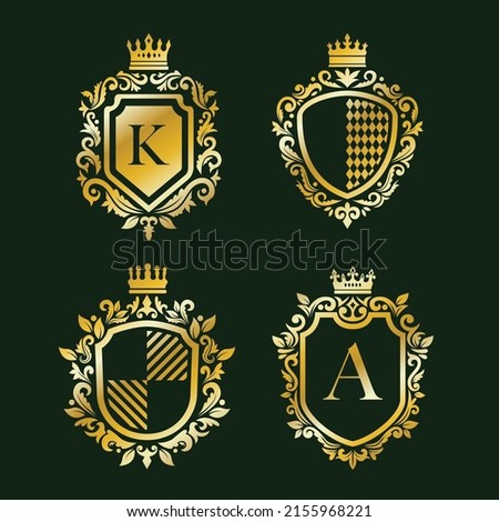 Gold shield emblem logo collection vector