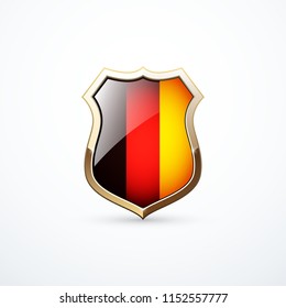 Gold shield with German flag elements. German shield icon. Vector illustration