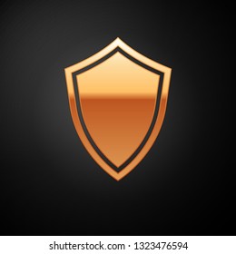 Gold Shield icon isolated on black background. Guard sign. Vector Illustration