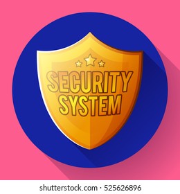 Gold shield icon - protection symbol. security system text