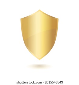 Escudo dorado aislado sobre fondo blanco. Signo de protección. Ilustración vectorial de la armadura de vidrio.