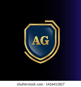 Gold shield with letter AG – Vintage luxury logo with the letter AG, Can be used for celebrations, anniversaries. Logo for your company. Victory logo for bussines. gold color