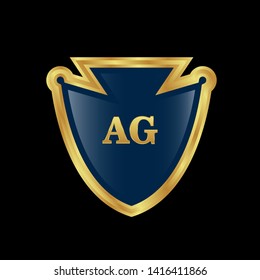 Gold shield with letter AG – Vintage luxury logo with the letter AG, Can be used for celebrations, anniversaries. Logo for your company. Victory logo for bussines. gold color