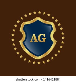 Gold shield with letter AG – Vintage luxury logo with the letter AG, Can be used for celebrations, anniversaries. Logo for your company. Victory logo for bussines. gold color