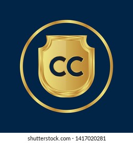 Gold shield with letter CC – Vintage luxury logo with the letter CC, Can be used for celebrations, anniversaries. Logo for your company. Victory logo for bussines. gold color