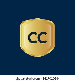 Gold shield with letter CC – Vintage luxury logo with the letter CC, Can be used for celebrations, anniversaries. Logo for your company. Victory logo for bussines. gold color