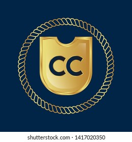 Gold shield with letter CC – Vintage luxury logo with the letter CC, Can be used for celebrations, anniversaries. Logo for your company. Victory logo for bussines. gold color