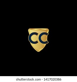 Gold shield with letter CC – Vintage luxury logo with the letter CC, Can be used for celebrations, anniversaries. Logo for your company. Victory logo for bussines. gold color