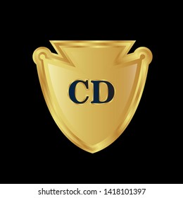Gold shield with letter CD – Vintage luxury logo with the letter CD, Can be used for celebrations, anniversaries. Logo for your company. Victory logo for bussines. gold color 