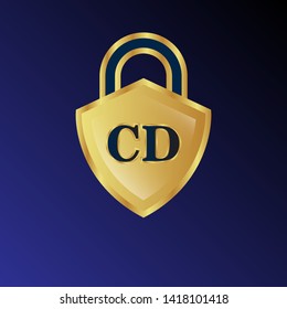 Gold shield with letter CD – Vintage luxury logo with the letter CD, Can be used for celebrations, anniversaries. Logo for your company. Victory logo for bussines. gold color 