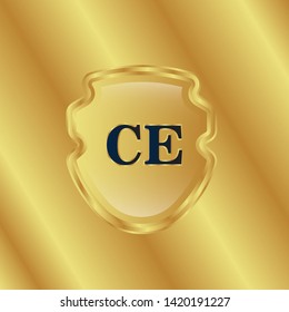 Gold shield with letter CE – Vintage luxury logo with the letter CE, Can be used for celebrations, anniversaries. Logo for your company. Victory logo for bussines. gold color 