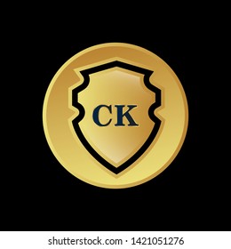 Gold shield with letter CK – Vintage luxury logo with the letter CK, Can be used for celebrations, anniversaries. Logo for your company. Victory logo for bussines. gold color