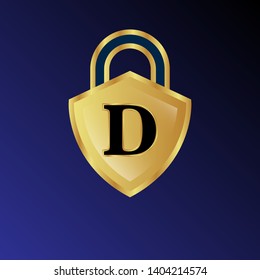 Gold shield with letter D – Vintage luxury logo with the letter D, Can be used for celebrations, anniversaries. Logo for your company. Victory logo for bussines. gold color 