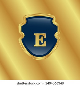 Gold shield with letter E – Vintage luxury logo with the letter E, Can be used for celebrations, anniversaries. Logo for your company. Victory logo for bussines. gold color 