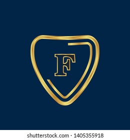 Gold shield with letter F – Vintage luxury logo with the letter F, Can be used for celebrations, anniversaries. Logo for your company. Victory logo for bussines. gold color 