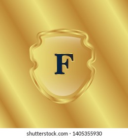 Gold shield with letter F – Vintage luxury logo with the letter F, Can be used for celebrations, anniversaries. Logo for your company. Victory logo for bussines. gold color 