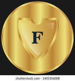 Gold shield with letter F – Vintage luxury logo with the letter F, Can be used for celebrations, anniversaries. Logo for your company. Victory logo for bussines. gold color 