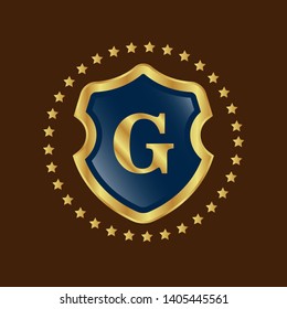 Gold shield with letter G – Vintage luxury logo with the letter G, Can be used for celebrations, anniversaries. Logo for your company. Victory logo for bussines. gold color 