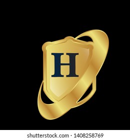 Gold shield with letter H – Vintage luxury logo with the letter H, Can be used for celebrations, anniversaries. Logo for your company. Victory logo for bussines. gold color 