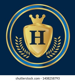 Gold shield with letter H – Vintage luxury logo with the letter H, Can be used for celebrations, anniversaries. Logo for your company. Victory logo for bussines. gold color 