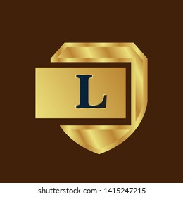 Gold shield with letter L – Vintage luxury logo with the letter L, Can be used for celebrations, anniversaries. Logo for your company. Victory logo for bussines. gold color