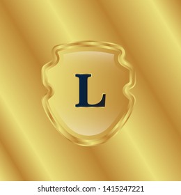 Gold shield with letter L – Vintage luxury logo with the letter L, Can be used for celebrations, anniversaries. Logo for your company. Victory logo for bussines. gold color