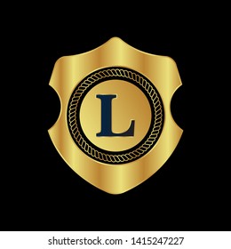 Gold shield with letter L – Vintage luxury logo with the letter L, Can be used for celebrations, anniversaries. Logo for your company. Victory logo for bussines. gold color